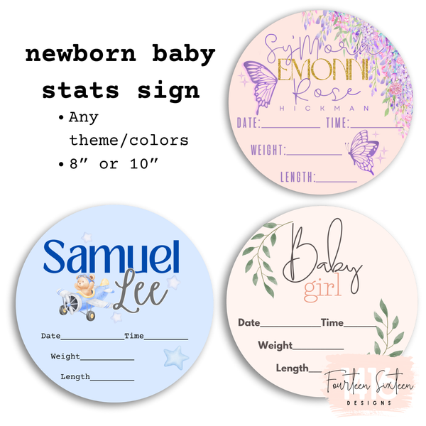 Newborn baby stats sign