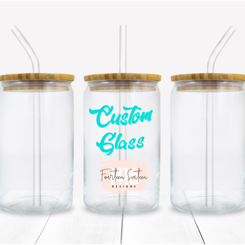 Custom Glass w/bamboo lid and straw - Fourteen Sixteen Designs