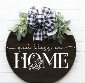 God bless our home door hanger w/bow & greenery - Fourteen Sixteen Designs